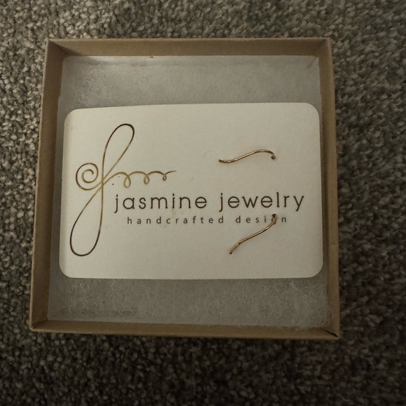 New Gold Hoop Earrings with Green Accents and Clear Rhinestone - Picture 3 of 4